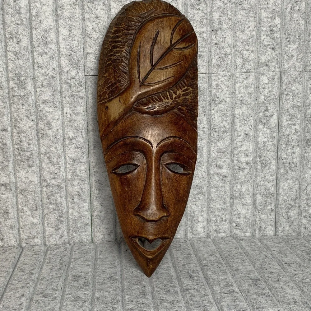 Vintage Martinique African Style Wood Carved Mask 1998 Wall Hanging Decor Art